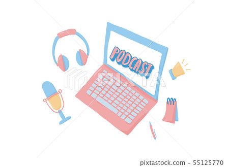 Podcast lettering with decoration. Vector design. 55125770