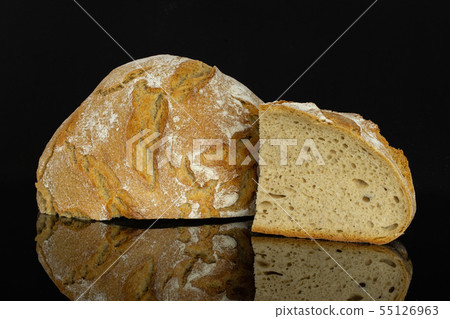Rye wheat bread isolated on black glass Rye wheat bread isolated on black glass 55126963