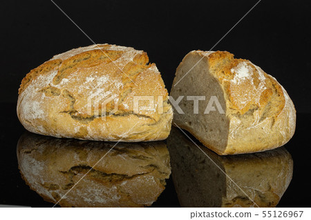 Rye wheat bread isolated on black glass 55126967
