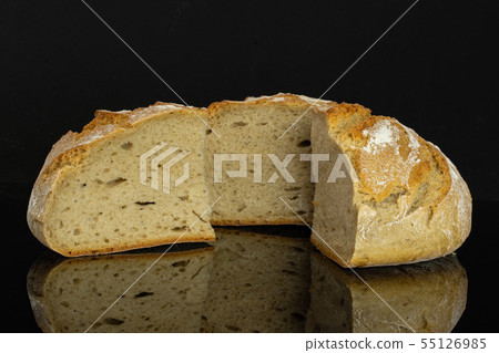 Rye wheat bread isolated on black glass Rye wheat bread isolated on black glass 55126985