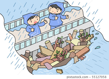 Illustration of river increase by heavy rain 55127058