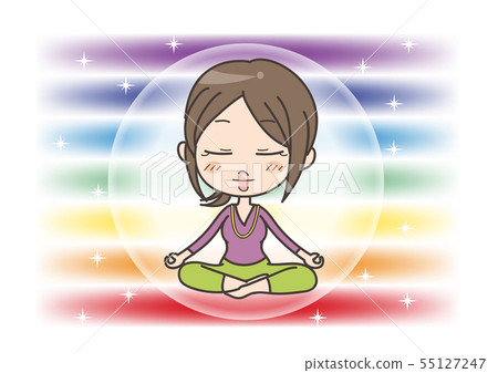 冥想和七個脈輪閉眼女性姿勢 55127247