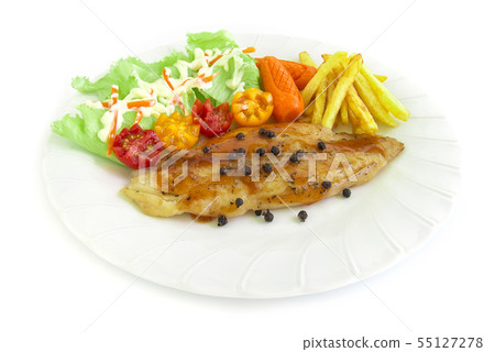Grilled Fish Pangasius Fillet steak with barbecue Grilled Fish Pangasius Fillet steak with barbecue 55127278