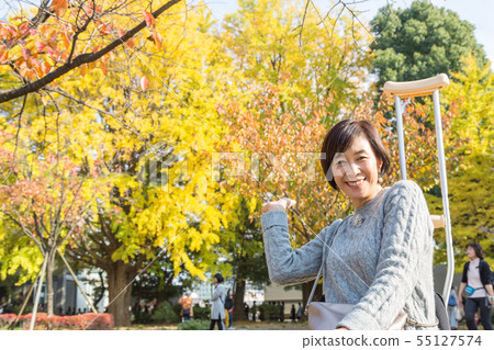 Autumn leaves hunt with electric wheelchair Autumn leaves hunt with electric wheelchair 55127574