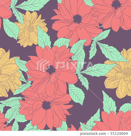 Floral seamless pattern. Dahlia 55128004