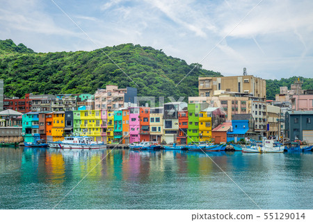 Colorful Zhengbin Fishing Port at Keelung, taiwan 55129014