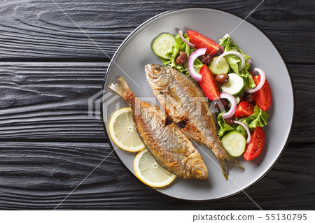 fresh fried Sarpa salpa fish with summer vegetable fresh fried Sarpa salpa fish with summer vegetable 55130795