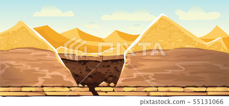 Desert landscape with sand dunes and dug pit Desert landscape with sand dunes and dug pit 55131066