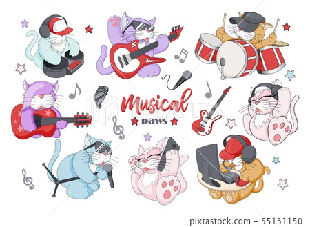 Vector set of funny little musical characters with different instruments 55131150