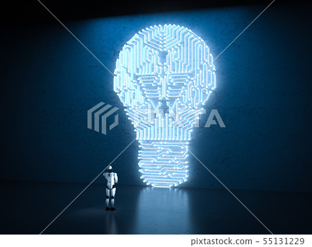 robot with lightbulb robot with lightbulb 55131229