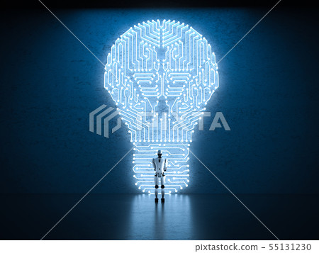 robot with lightbulb robot with lightbulb 55131230