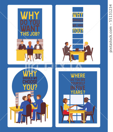 Job interview of employee and boss meeting vector illustrator. Executive manager sitting at desk Job interview of employee and boss meeting vector illustrator. Executive manager sitting at desk 55131234