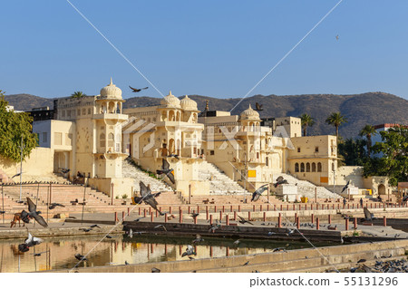 Chandra Ghat at Pushkar lake in Rajasthan. India Chandra Ghat at Pushkar lake in Rajasthan. India 55131296