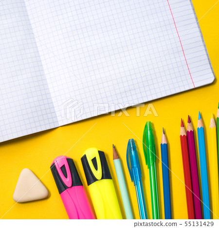 School supplies on yellow background School supplies on yellow background 55131429