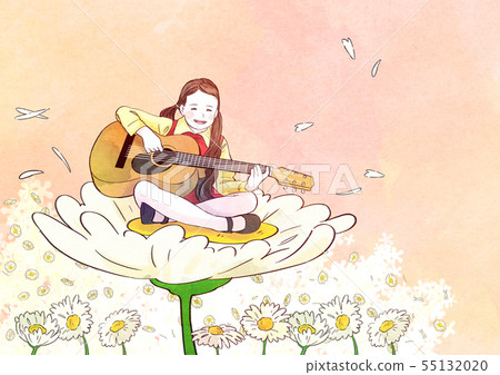 illustration of a little girl who dreams with blossoms background 006 illustration of a little girl who dreams with blossoms background 006 55132020