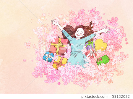 illustration of a little girl who dreams with blossoms background 005 illustration of a little girl who dreams with blossoms background 005 55132022
