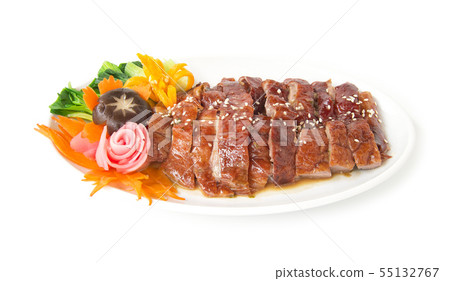 Roasted duck chopped on plate fusion food Roasted duck chopped on plate fusion food 55132767