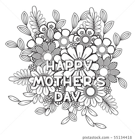 Happy Mother S Day Coloring Page Stock Illustration 55134418 Pixta