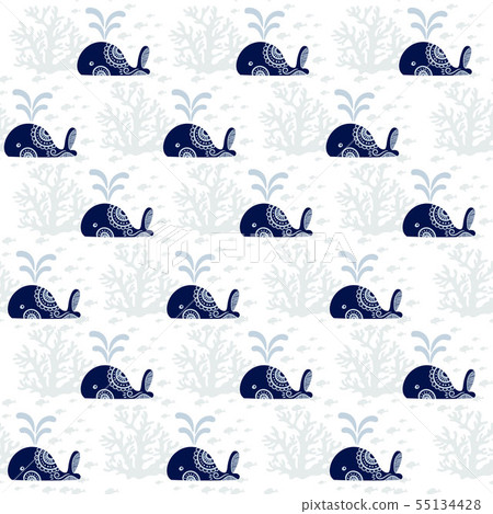Seamless pattern with cute whales - Stock Illustration [55134428] - PIXTA