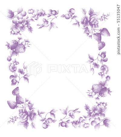 Flower and Fruit Frame Decorative Ruled Purple Tones Point Drawing 55135047