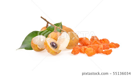 Fresh and dried Longan on white background 55136034