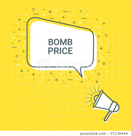Megaphone With Bomb Price Speech Bubble. Loudspeaker. Illustrations For Promotion Marketing For Megaphone With Bomb Price Speech Bubble. Loudspeaker. Illustrations For Promotion Marketing For 55136444