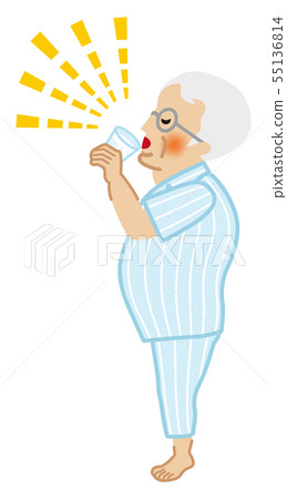 Senior man in pajamas drinking water-heatstroke prevention 55136814