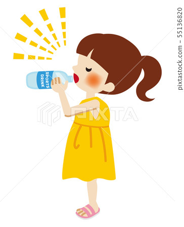 Girls drinking sports drinks-heatstroke prevention 55136820