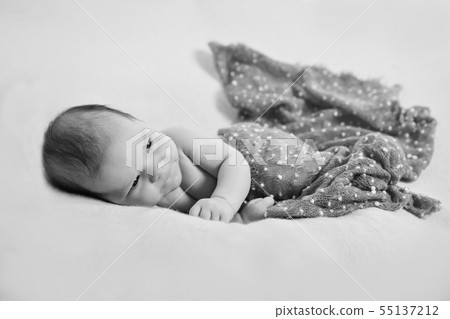 newborn baby sleeps wrapped in a blanket. newborn baby sleeps wrapped in a blanket. 55137212