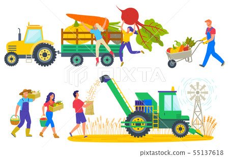 People Harvesting Characters on Field Harvest 55137618