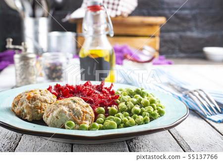 cutlets with peas cutlets with peas 55137766