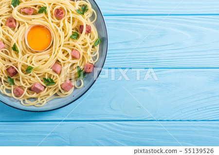 Itslian pasta carbonara with sausage and egg Itslian pasta carbonara with sausage and egg 55139526