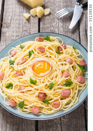 Itslian pasta carbonara with sausage and egg Itslian pasta carbonara with sausage and egg 55139530
