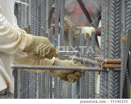 Workers fabricating steel reinforcement bar Workers fabricating steel reinforcement bar 55140335