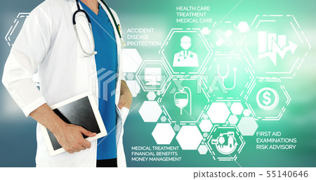 Doctor with Medical Healthcare Graphic in Hospital Doctor with Medical Healthcare Graphic in Hospital 55140646