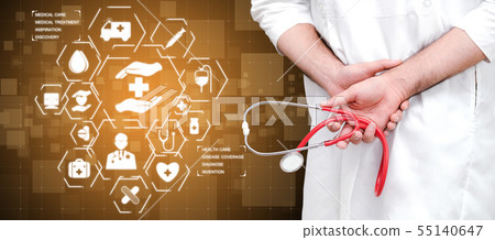 Doctor with Medical Healthcare Graphic in Hospital Doctor with Medical Healthcare Graphic in Hospital 55140647