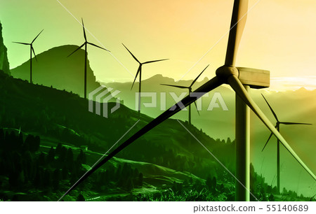 Wind turbine farm in beautiful nature landscape. 55140689