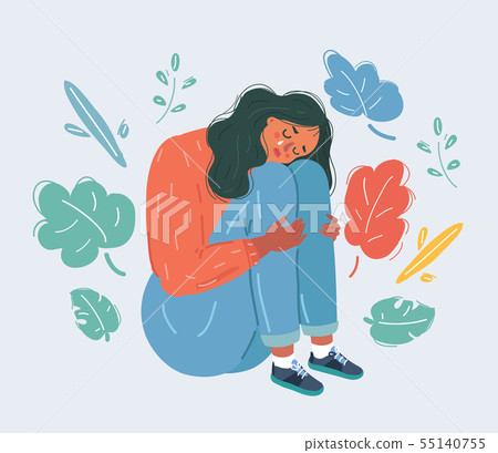 Sorrow and grief. The woman is crying. 55140755