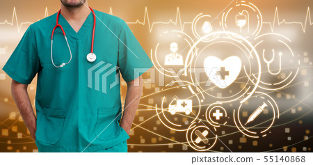 Doctor with Medical Healthcare Graphic in Hospital 55140868