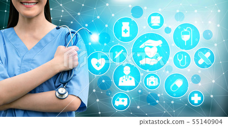 Doctor with Medical Healthcare Graphic in Hospital 55140904