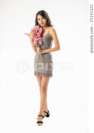 Beautiful Asian woman on white background. Beautiful Asian woman on white background. 55141321