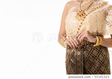 Woman portrait dress in traditional thai costume. Woman portrait dress in traditional thai costume. 55141323