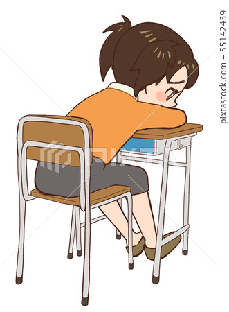 Classroom Desk Chair Child Lying Down Stock Illustration