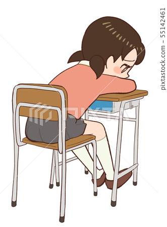 Classroom Desk Chair Child Lying Down Stock Illustration