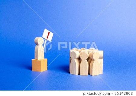 A person with a poster question mark is on the box A person with a poster question mark is on the box 55142908