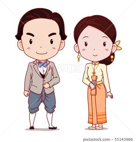 Couple in applied Thai traditional costume.	 55143966