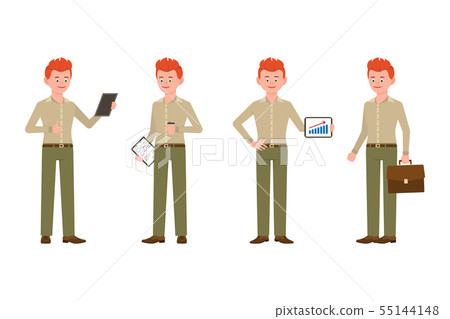 Elegant, confident red hair young man in green 55144148