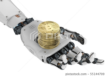 robot holding gold bitcoin robot holding gold bitcoin 55144709
