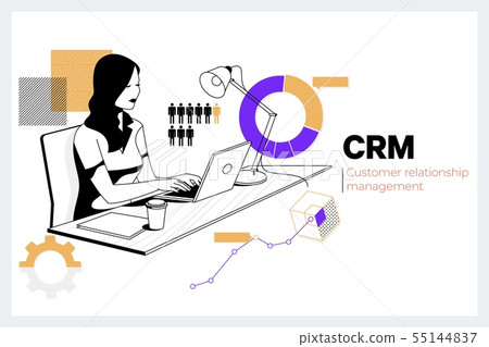 CRM Customer Relationship Management Business Internet Techology Concept.Creative woman working with CRM Customer Relationship Management Business Internet Techology Concept.Creative woman working with 55144837