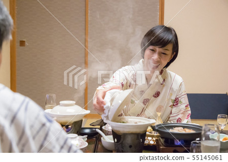 Hot spring travel Couple travel Hot spring Meal scene Kamishu beef 55145061